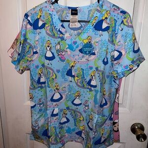 Disney Alice in Wonderland Blue and Pink Scrub Top